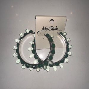 Green + clear diamond hoop earrings